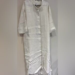 COS White Linen Button-Down Midi Dress